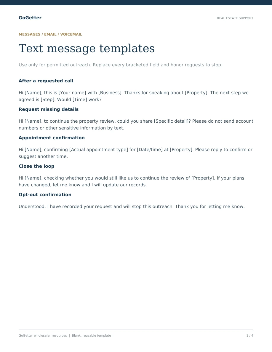 Seller follow-up templates blank PDF preview